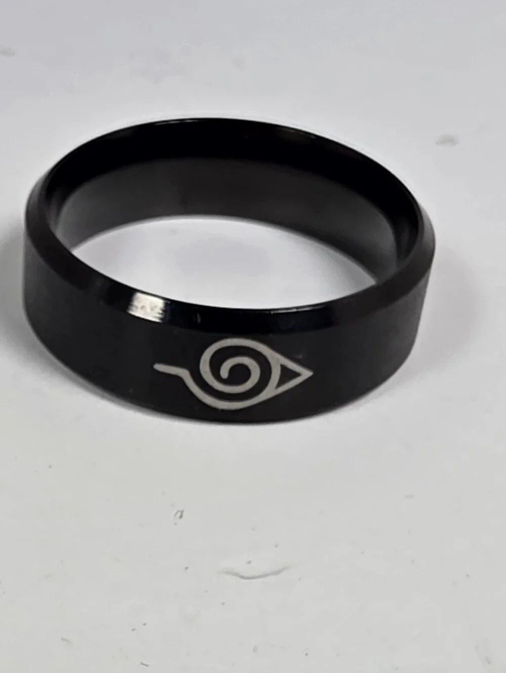 Naruto Leaf Village Symbol Black Stainless Steel Band Ring